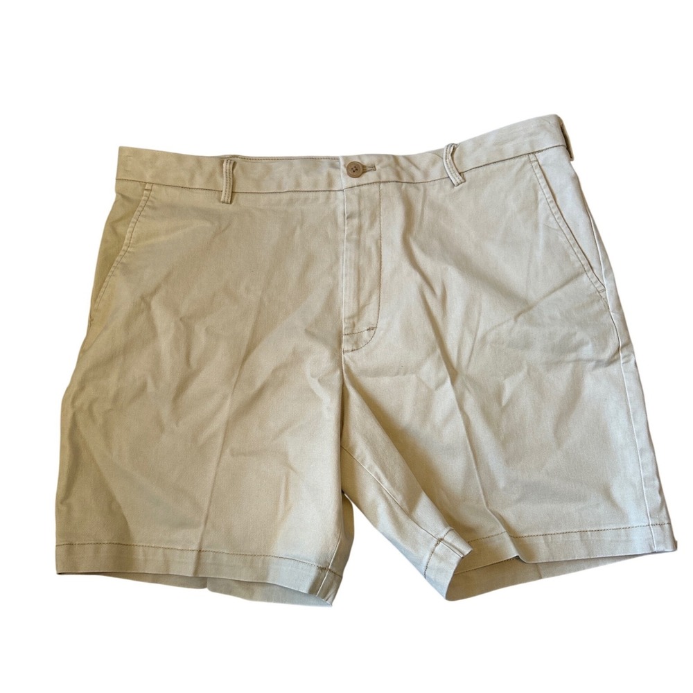 IZOD Saltwater‎ Stretch Men Khaki Chino Shorts Size 36 Tan Flat Front 7 Inseam